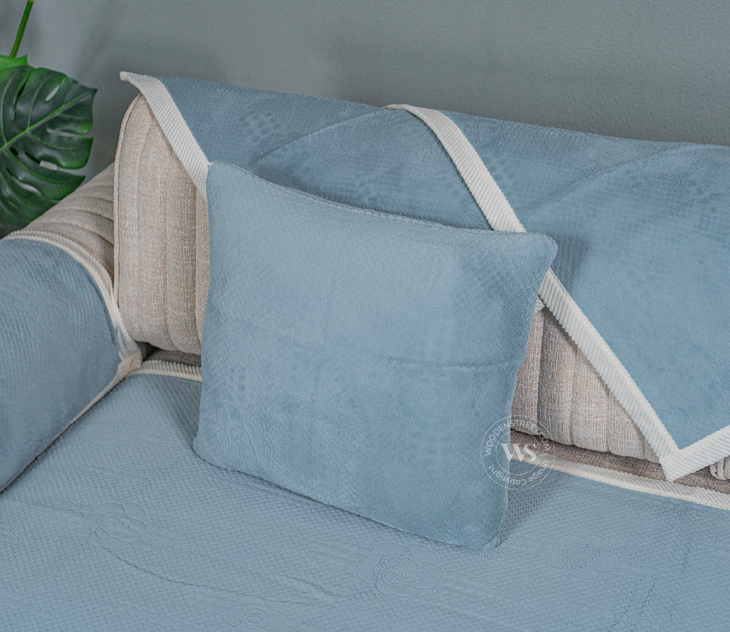 Radiant Blues Plain Designer 3 Seater Sofa Cover - Set of 8