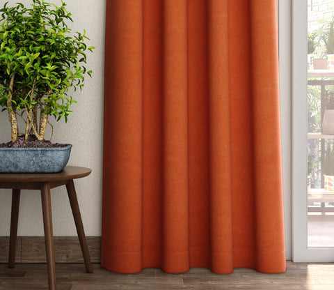 Solid Plain Light-Filtering Door Curtains Set of 2 (Orange, 7 Feet)
