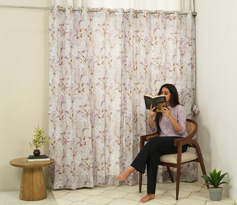 Fossil Daisy Uplands Floral Print Light-Filtering Door Curtains Set of 2 (Beige, 7 Feet)