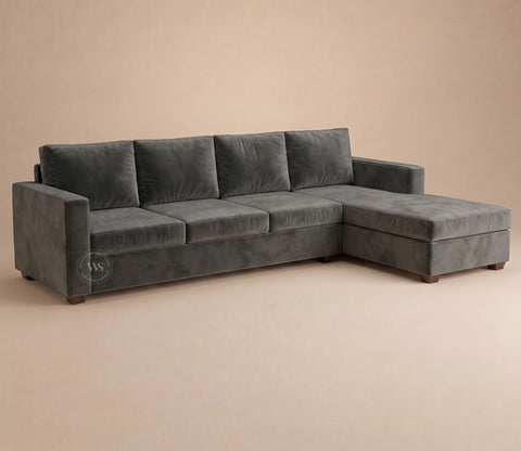 Albus L-Shape 5 Seater Right Aligned Sofa (Velvet, Graphite Grey)