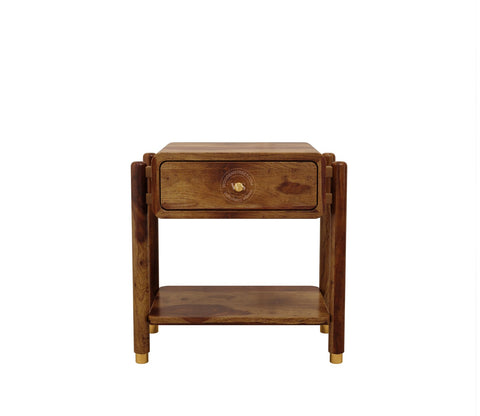 Sarthi Premium Sheesham Wood Bedside Table (Teak Finish)