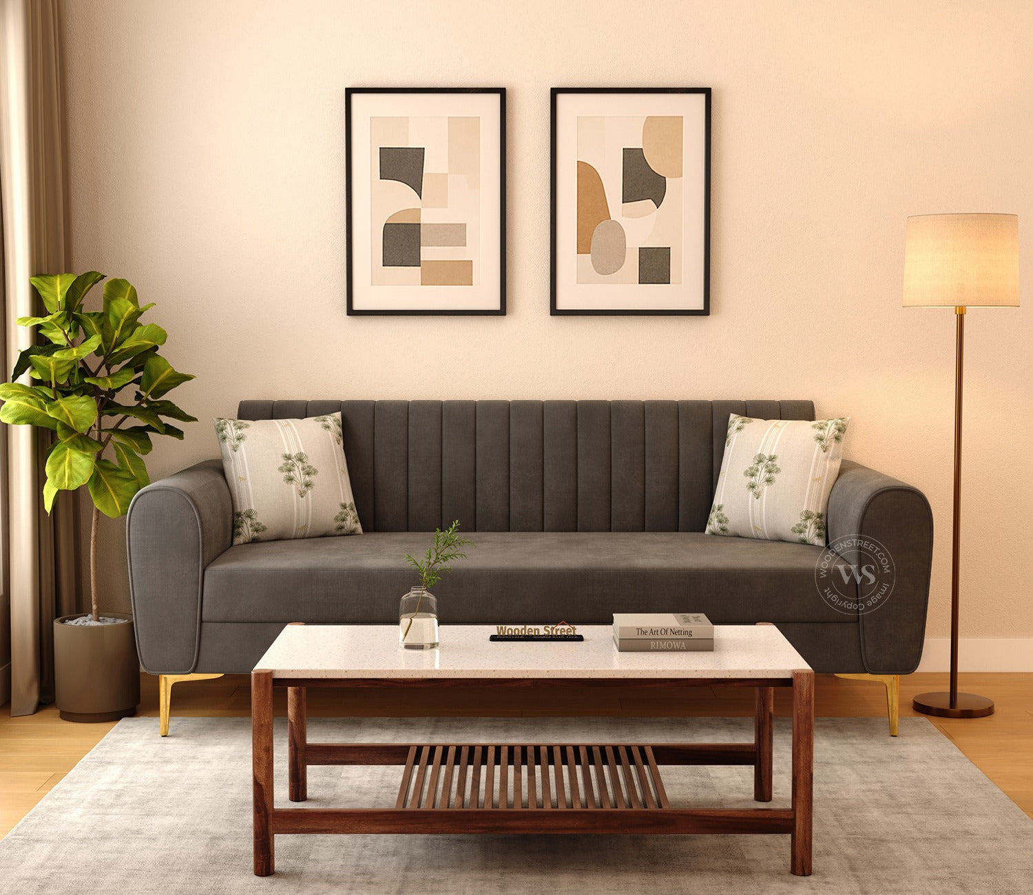 Medusa 3 Seater Fabric Sofa (Velvet, Graphite Grey)