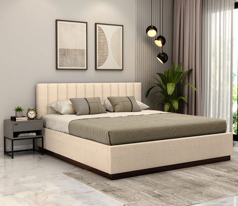 Nuvo Premium Upholstered Bed With Hydraulic Storage (Queen Size, Jade Ivory)