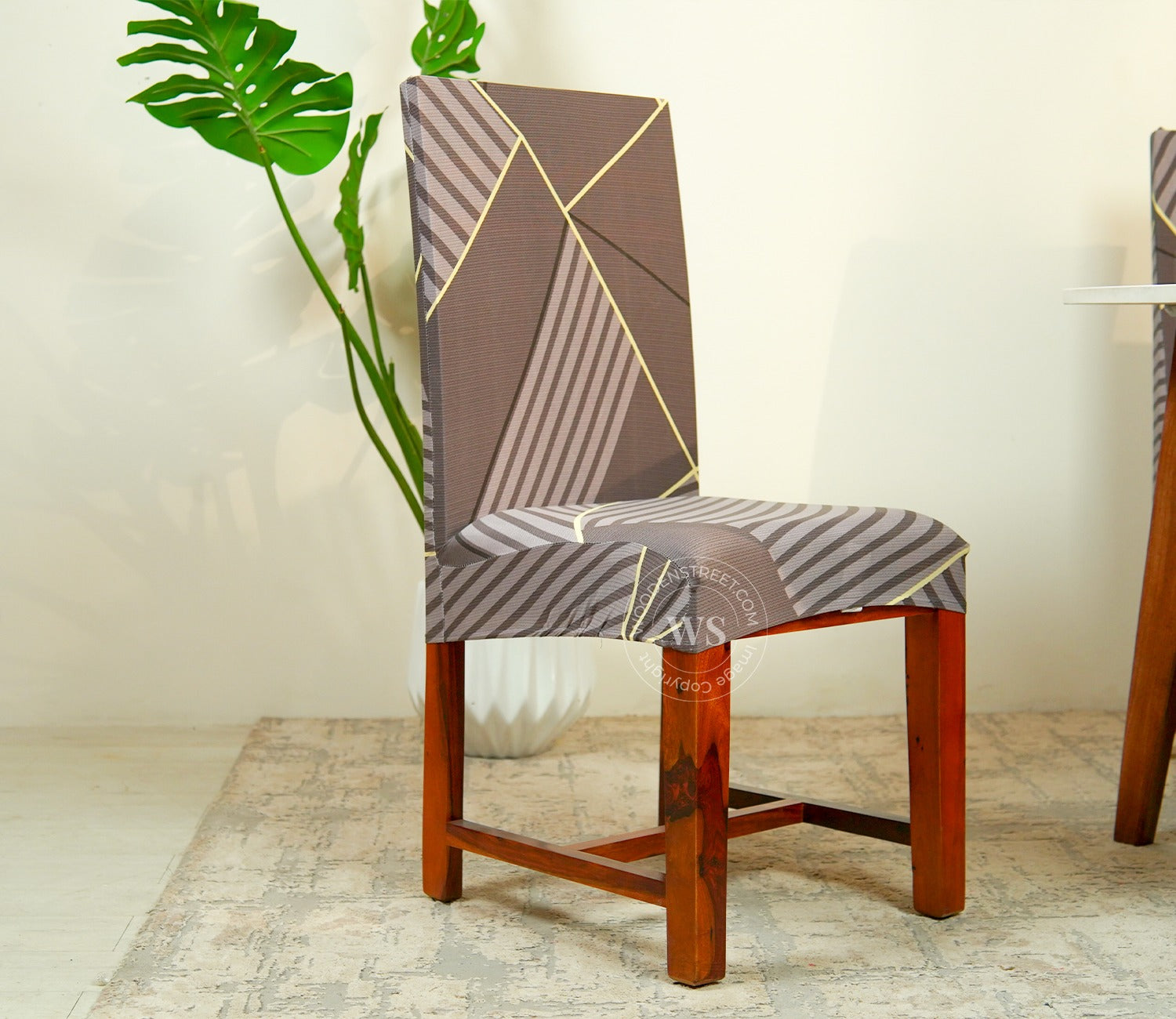 Cason Modern Abstract Printed Polyester Spandex 6 Piece Chair Cover (Grey)