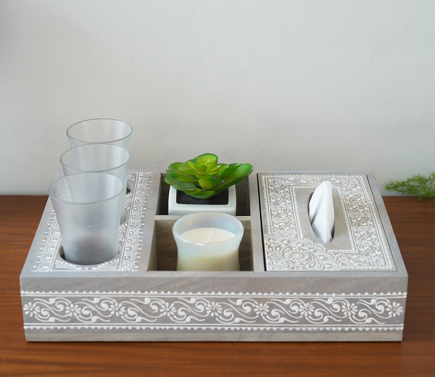 Ira Traditional Designer Hand Painted Wooden MultiStorage Tray