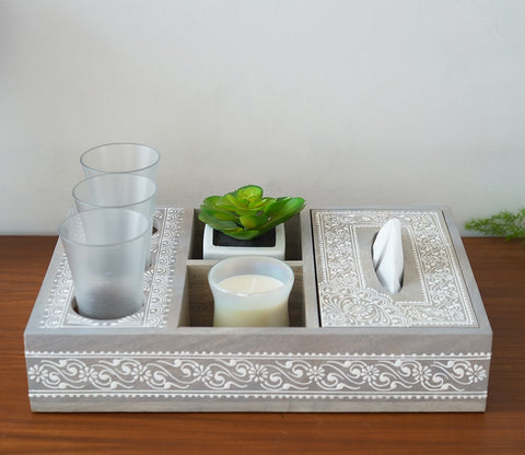 Ira Traditional Designer Hand Painted Wooden MultiStorage Tray