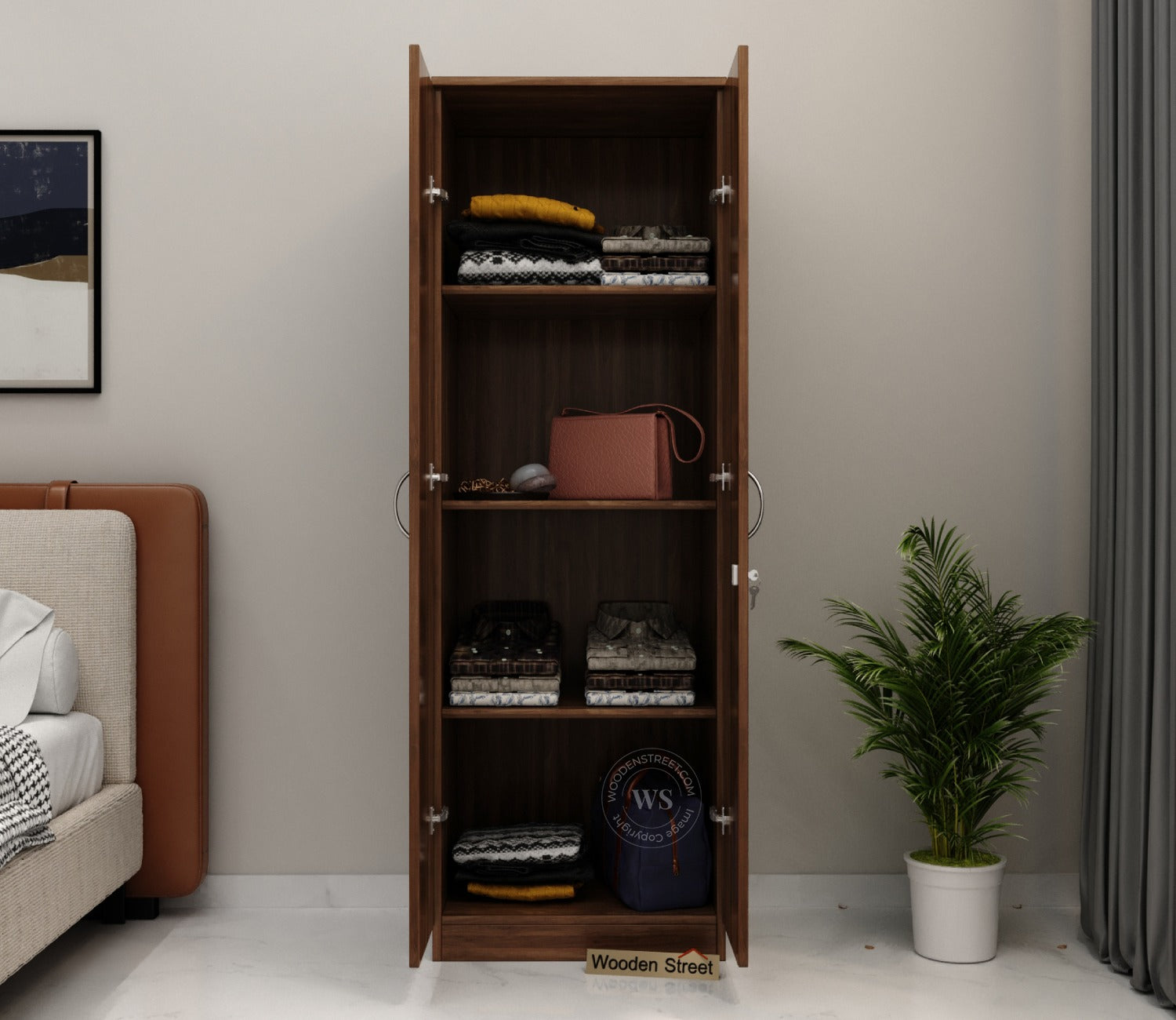 Lillian 2 Door Wardrobe with Shelves (Columbian Walnut Finish)