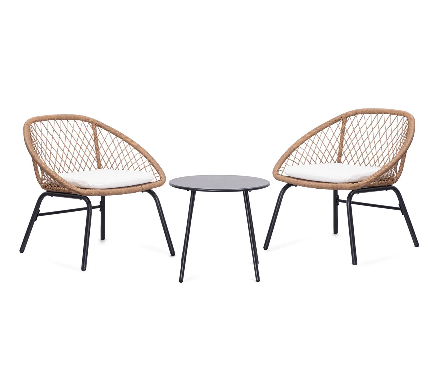 Beige Rope  2 Seater Chair With Table And Off White Cushions Balcony Set