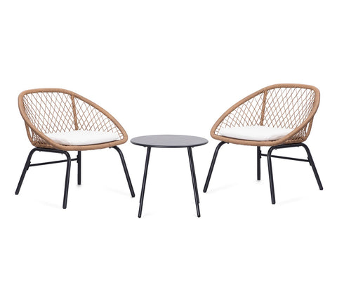 Beige Rope  2 Seater Chair With Table And Off White Cushions Balcony Set