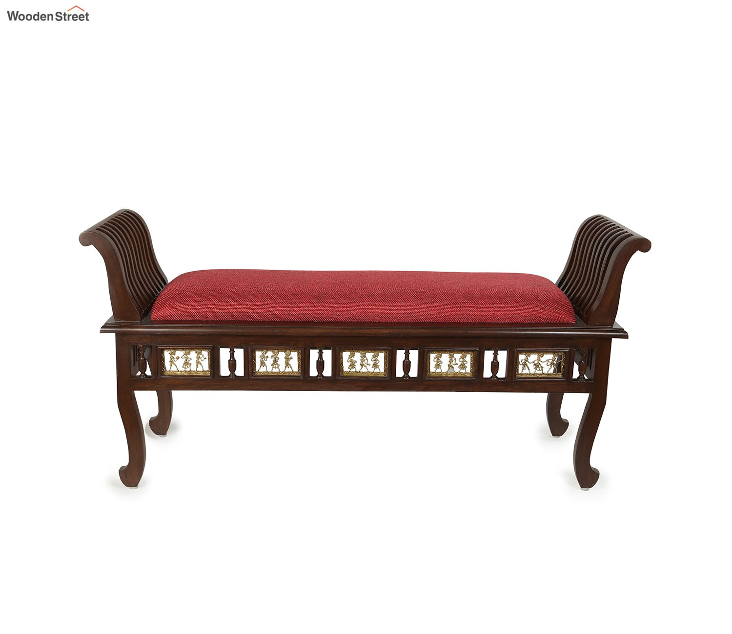Myla-II Ottoman Cushioned Double Seater with Striped Wood Pattern in Walnut Finish