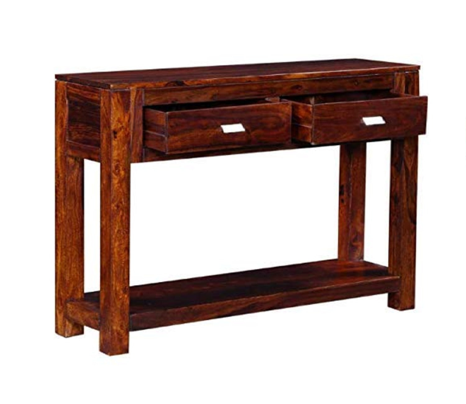 Walnut Finish Wooden Partition Leave Design Console Table