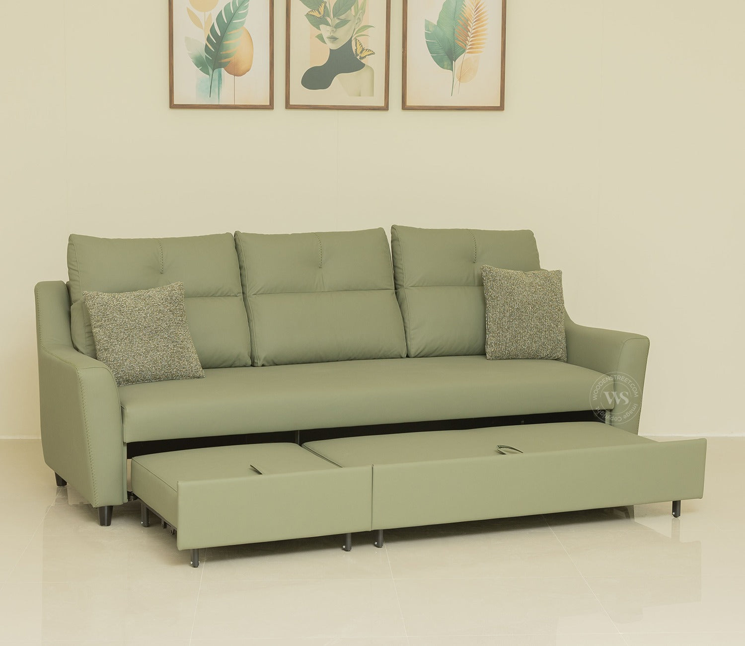 Elano 3-Seater Sofa Cum Bed | Pull-Out Mechanism (Green)