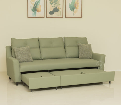 Elano 3-Seater Sofa Cum Bed | Pull-Out Mechanism (Green)