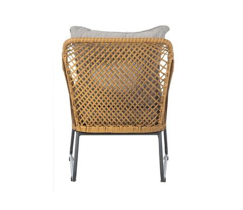 Beige Rattan And Wicker 2 Seater Chair With Table And Grey Cushions Balcony Set