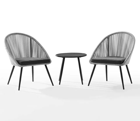 Grey Rope 2 Seater Chair Set With Round Table And Dark Grey Cushions