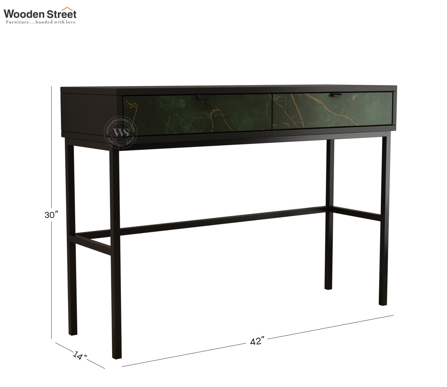 Aurean Engineered Wood Console Table With Textured Laminated MDF Drawer Front & Metal Base (Marble Green)