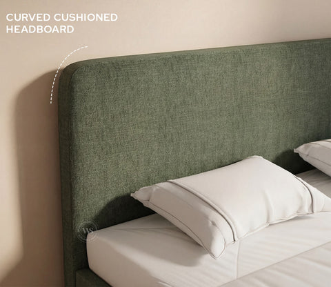 Andreas Premium Fabric Bed with Curved Headboard & Without Storage (King Size, Sage Green)