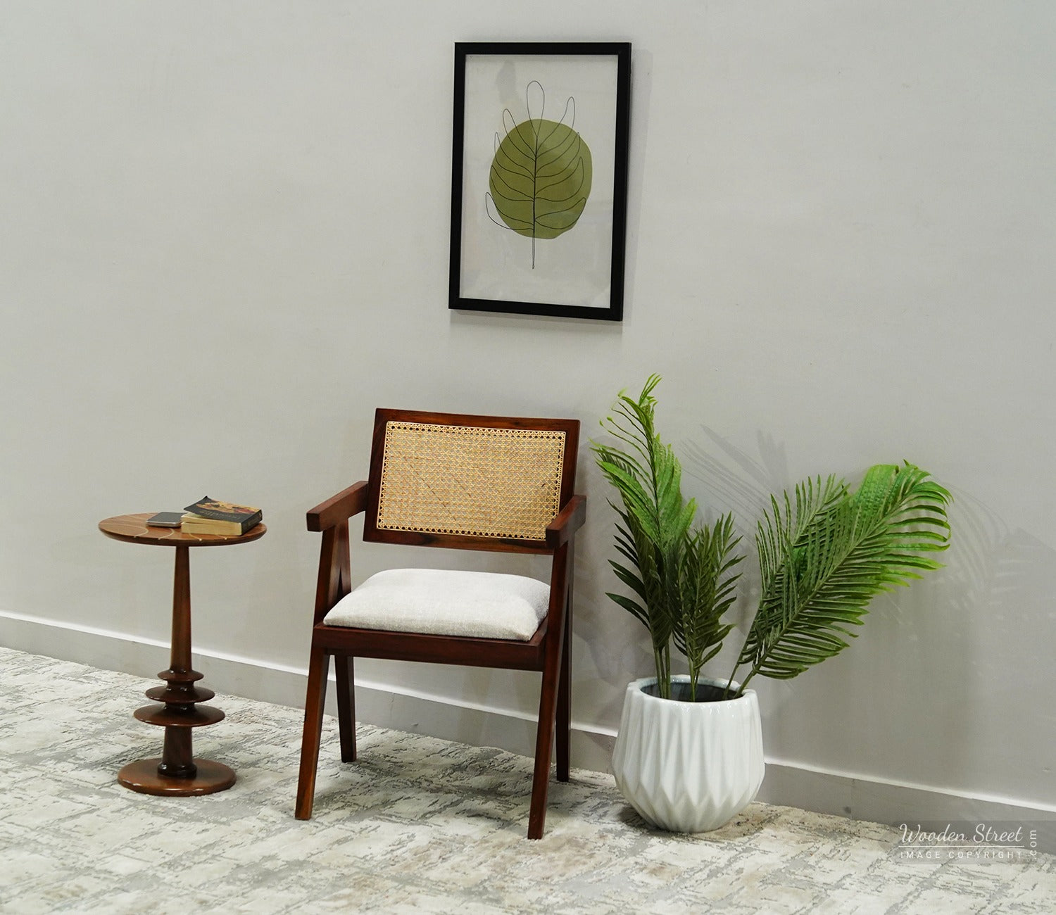 Siegler Sheesham Wood Cane Arm Chair (Honey Finish)