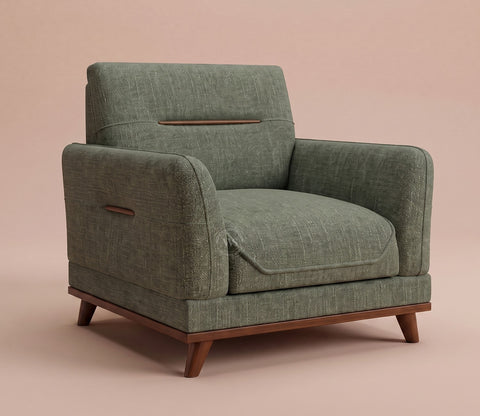 Alvaro 1 Seater Fabric Sofa with Wooden Accents (Cotton, Sage Green)