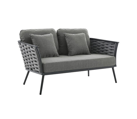 Grey Rope 6 Seater Sofa Set With Rectangle Table And Grey Cushions