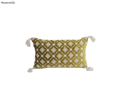 Super Soft Ethnic Design Set of 2 Embroidered Cushion Cover (Henna Green, 20 x 12 inches)