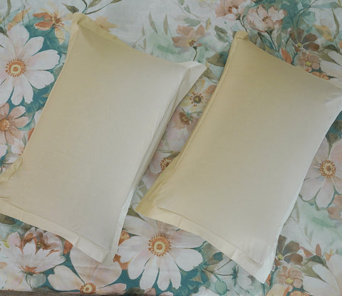 Falling Buds 144 TC Flat Pure Cotton King Size Bedsheet With 2 Pillow Covers (Blue)