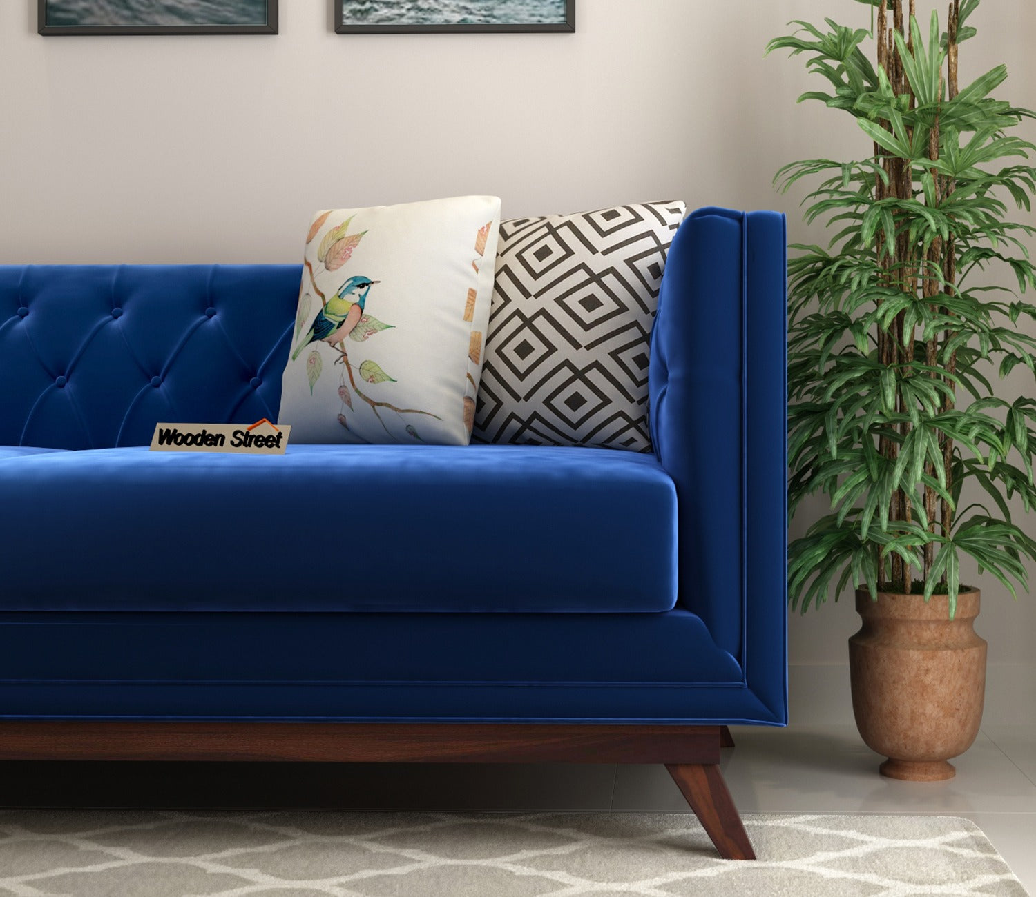 Berlin 3 Seater Sofa (Velvet, Indigo Blue)