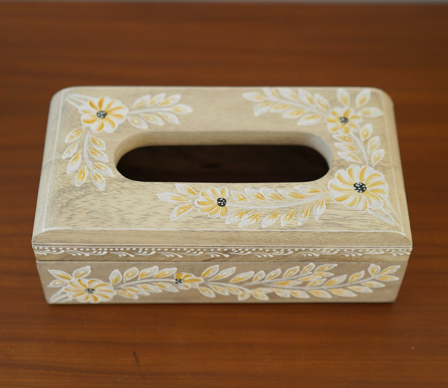 Adiva Floral Hand Painted Wooden Tissue Holder Box