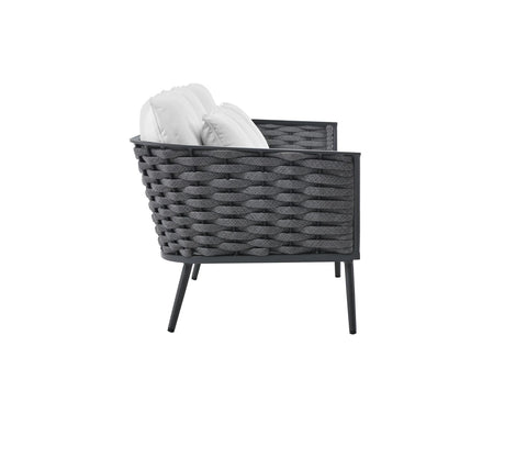 Grey Rope 6 Seater Sofa Set With Table And White Cushions