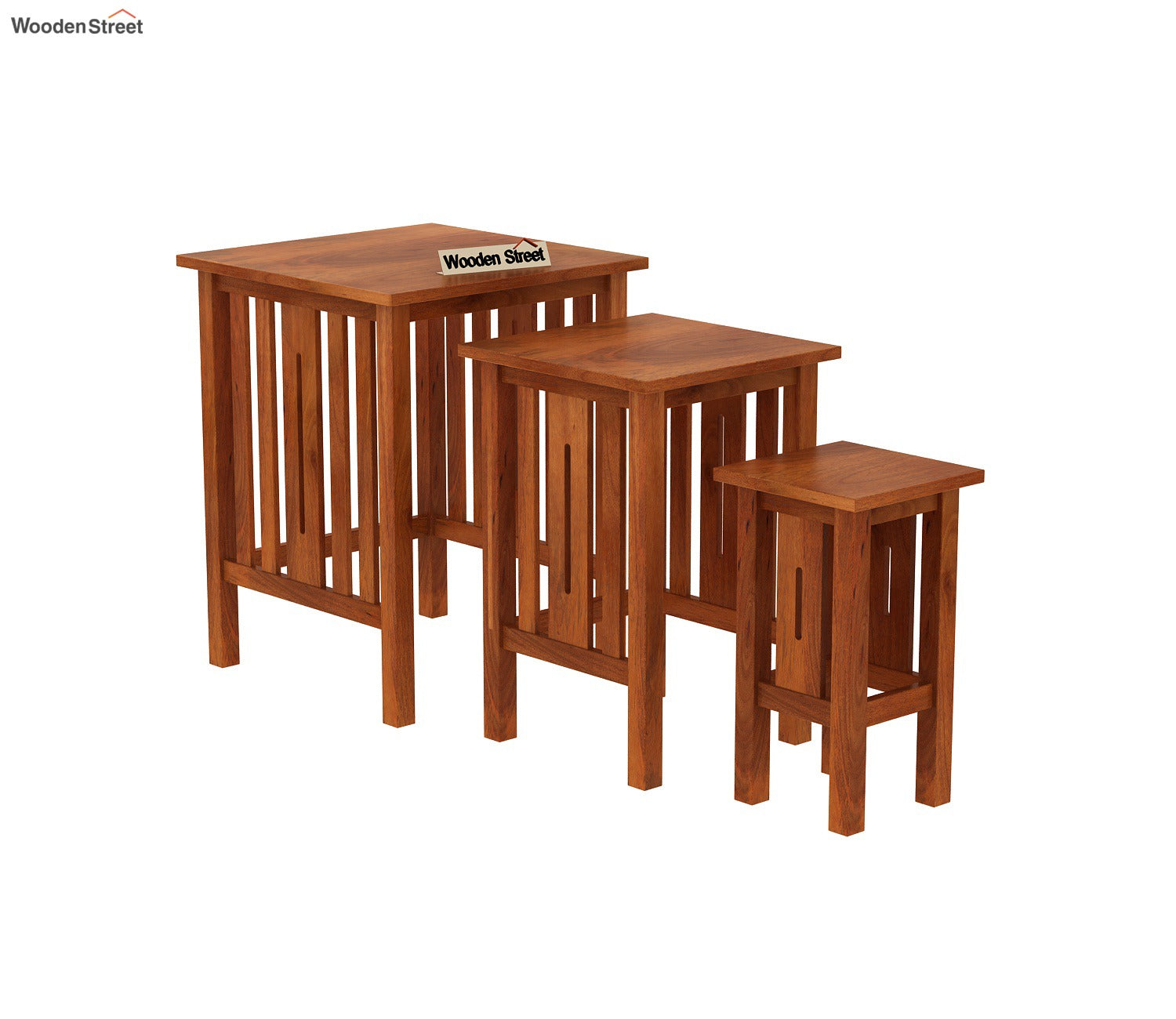 Ayotte Solid Wood Nest of Tables (Honey Finish) - Set Of 3