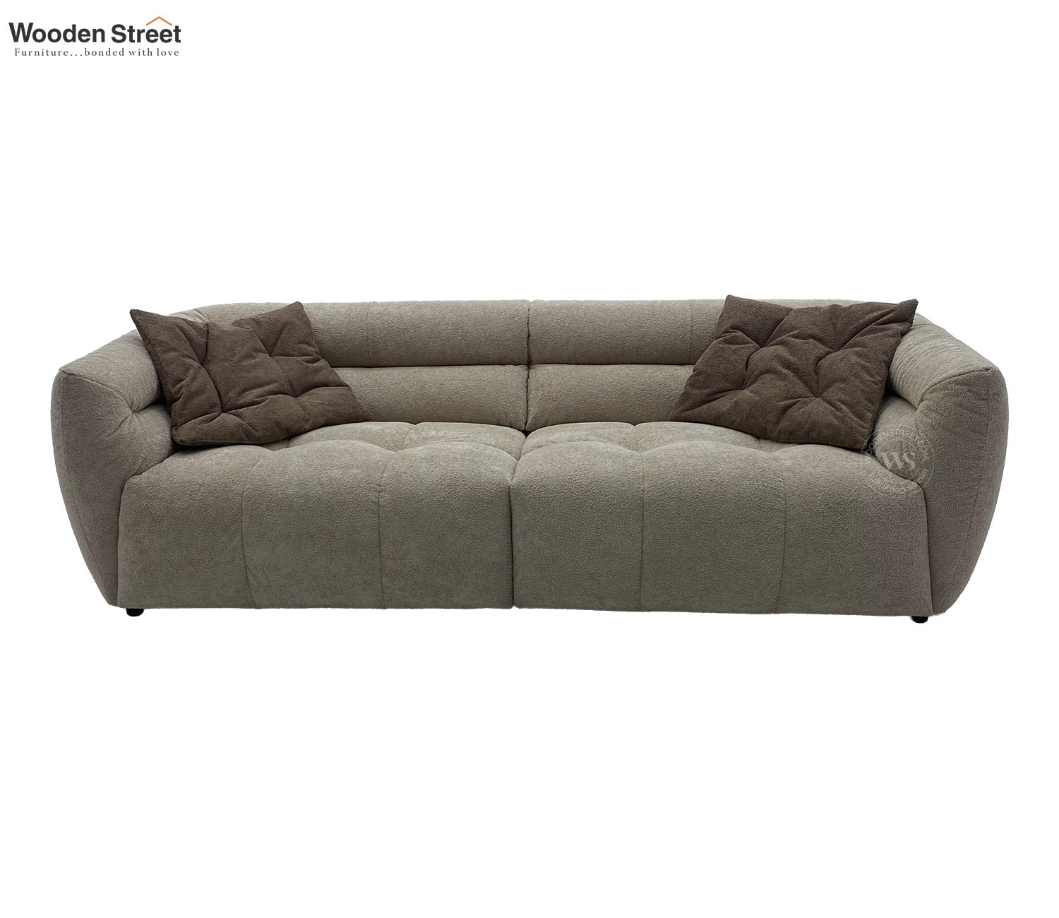 Skava Modern Bubble Tufted Fabric 3 Seater Sofa (Light Beige)