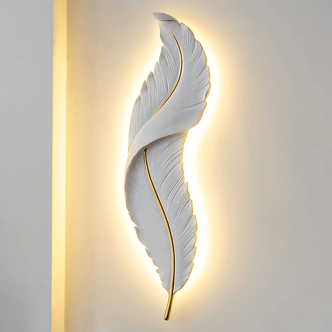 Trueliving 61 cm Height x 20 Length x 7 cm Width Wall Hanging Sconce for Home Decor, LED Wall Light Fixtures White Feather Wall Lamp for Bedroom Living Room Hallway, Royal White Color 24x8 Inch