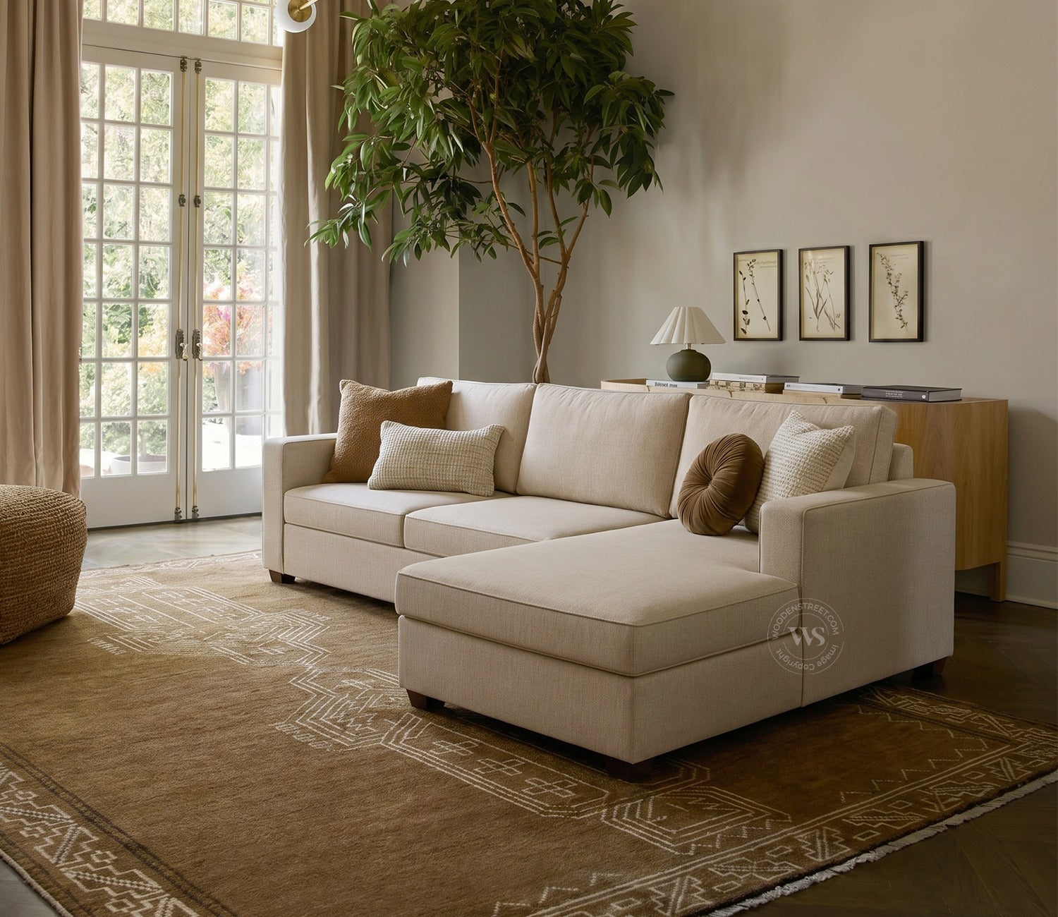 Albus L-Shape 4 Seater Sofa (Cotton, Jade Ivory)
