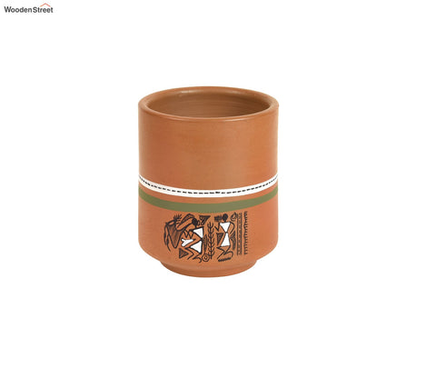 Knosh-C Hand Painted Earthen Mugs with Tribal Motifs (Set of 4)
