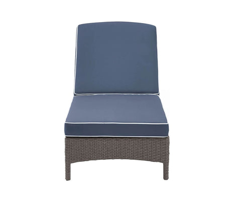 Dark Brown Adjustable Outdoor Patio Lounger With Navy Blue Cushions
