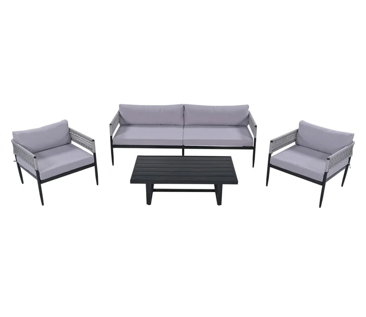 Grey Rope 4 Seater Sofa Set With Table And Grey Color Cushions