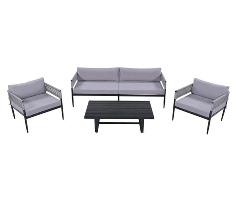 Grey Rope 4 Seater Sofa Set With Table And Grey Color Cushions