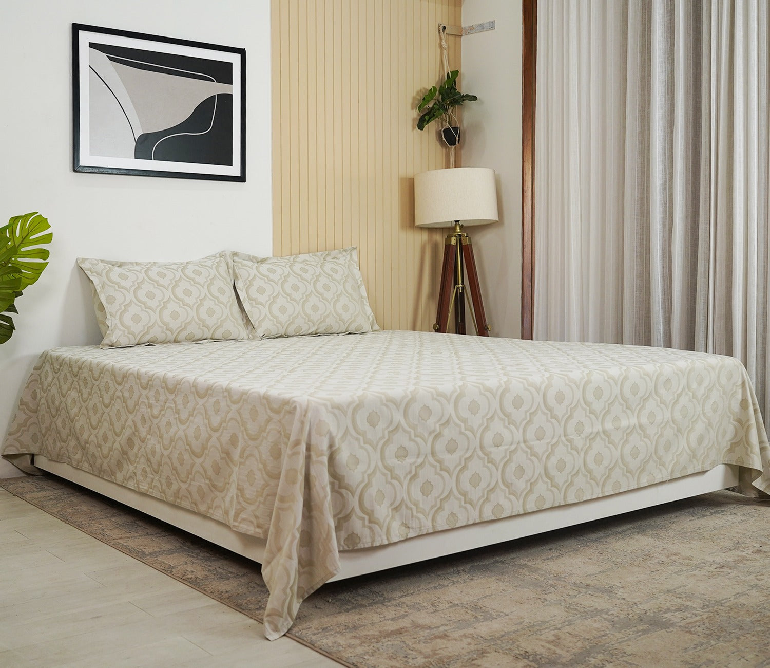 Mandana 290 TC Flat Pure Cotton King Size Bedsheet With 2 Pillow Covers (Beige)