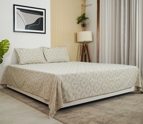 Mandana 290 TC Flat Pure Cotton King Size Bedsheet With 2 Pillow Covers (Beige)