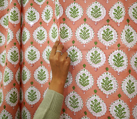 Floral Large Butah 1 Piece Door Curtain (Peach, 7 Feet)