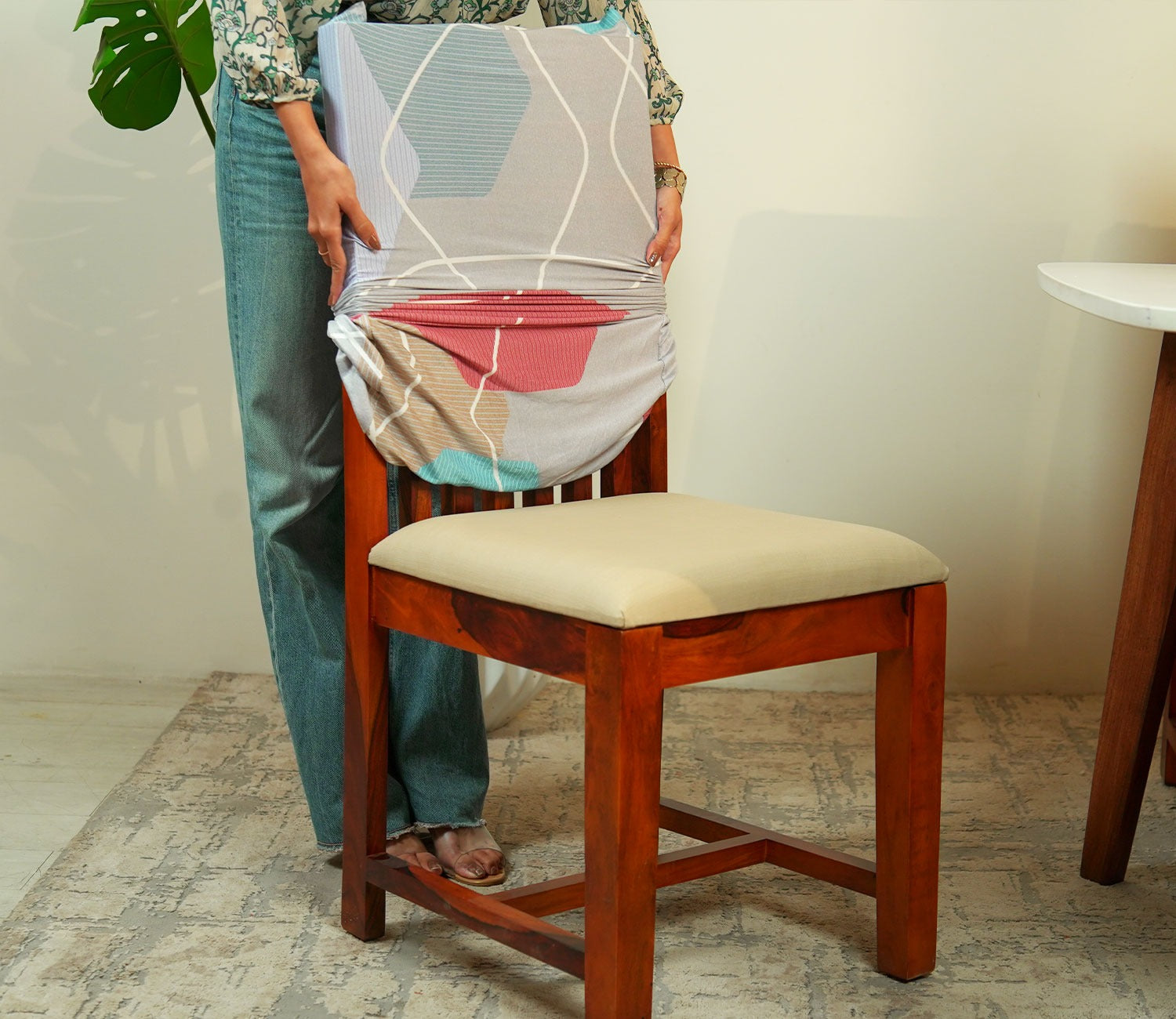 Agnus Modern Abstract Printed Polyester Spandex 6 Piece Chair Cover (Multi Colour)