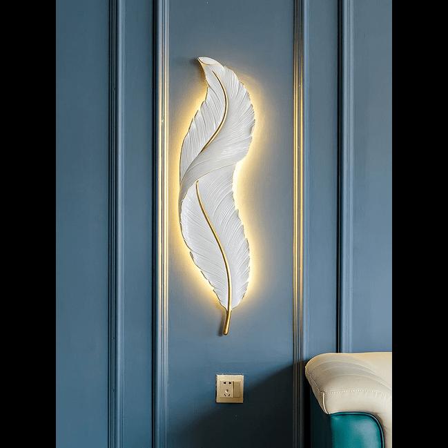 Trueliving 61 cm Height x 20 Length x 7 cm Width Wall Hanging Sconce for Home Decor, LED Wall Light Fixtures White Feather Wall Lamp for Bedroom Living Room Hallway, Royal White Color 24x8 Inch