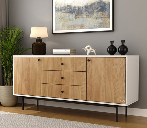 Biscove Modern Cabinet with Designer Textured Surface & Metal Base (Engineered Wood, Santana Pattern)