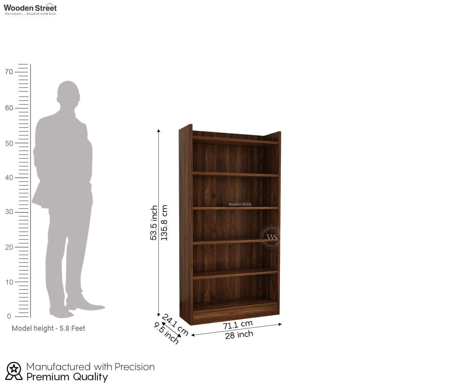 Arcane Engineered Wood Book Shelf With Multiple Storage Space (Columbian Walnut Finish)