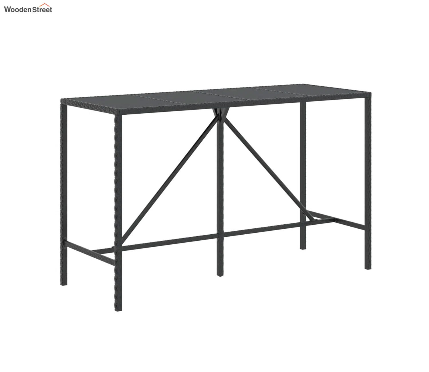 Black Rattan And Wicker 6 Seater Outdoor Bar Set With Off White Cushions