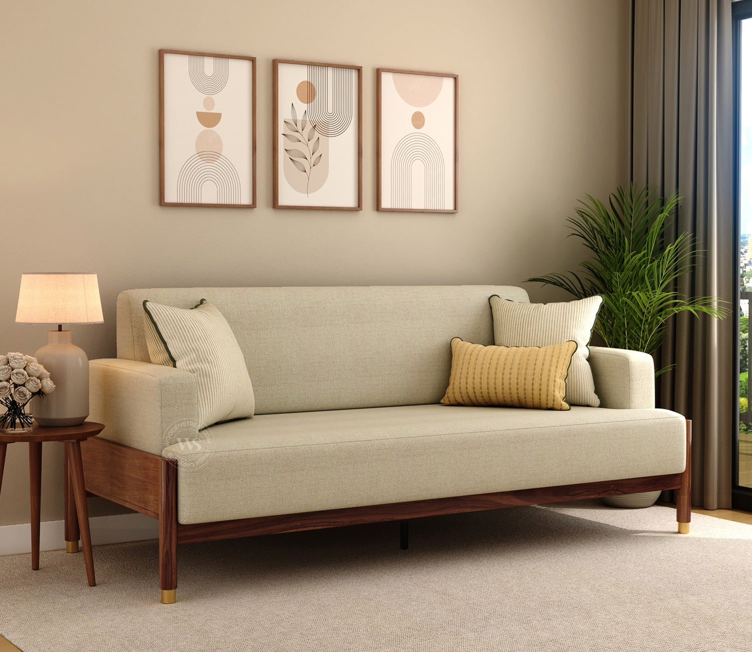Kairav Modern 3+1+1 Wooden Sofa Set with Premium Upholstery (Cottage Ivory)