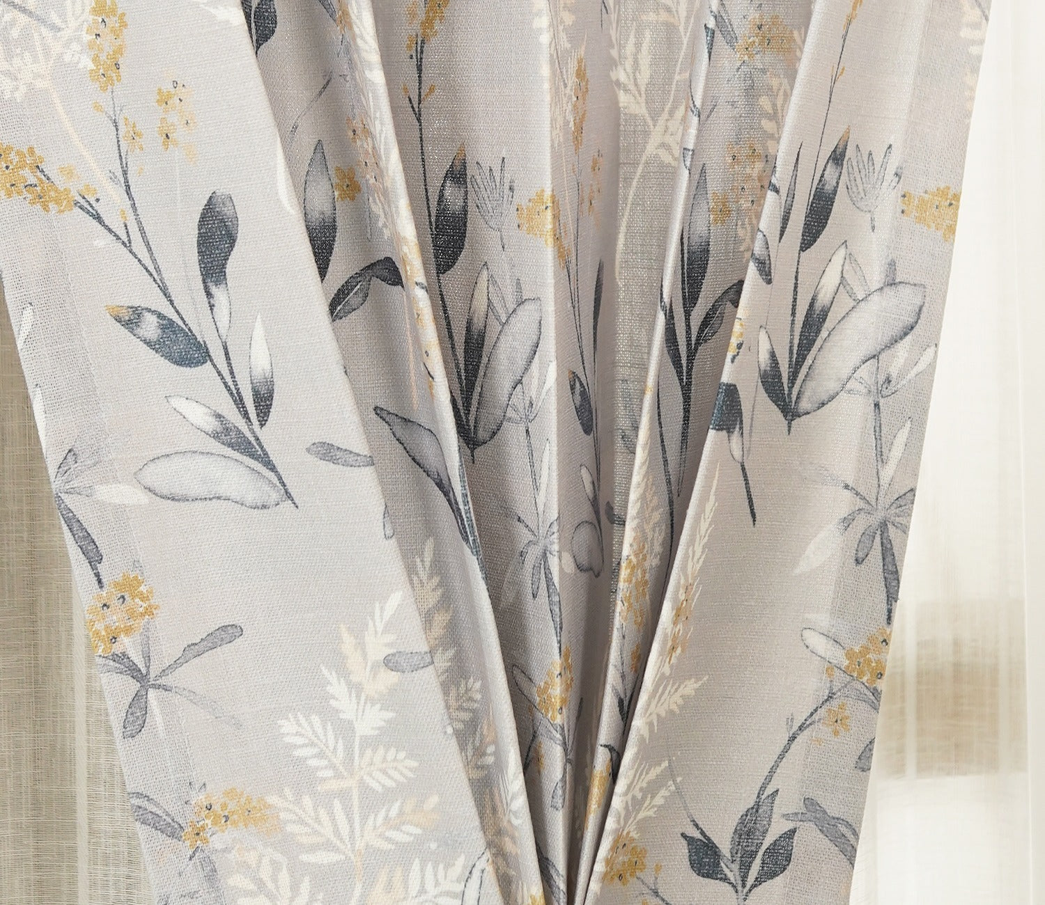 Grey Daisy Uplands Floral Print Light-Filtering Door Curtains Set of 2 (Grey, 7 Feet)