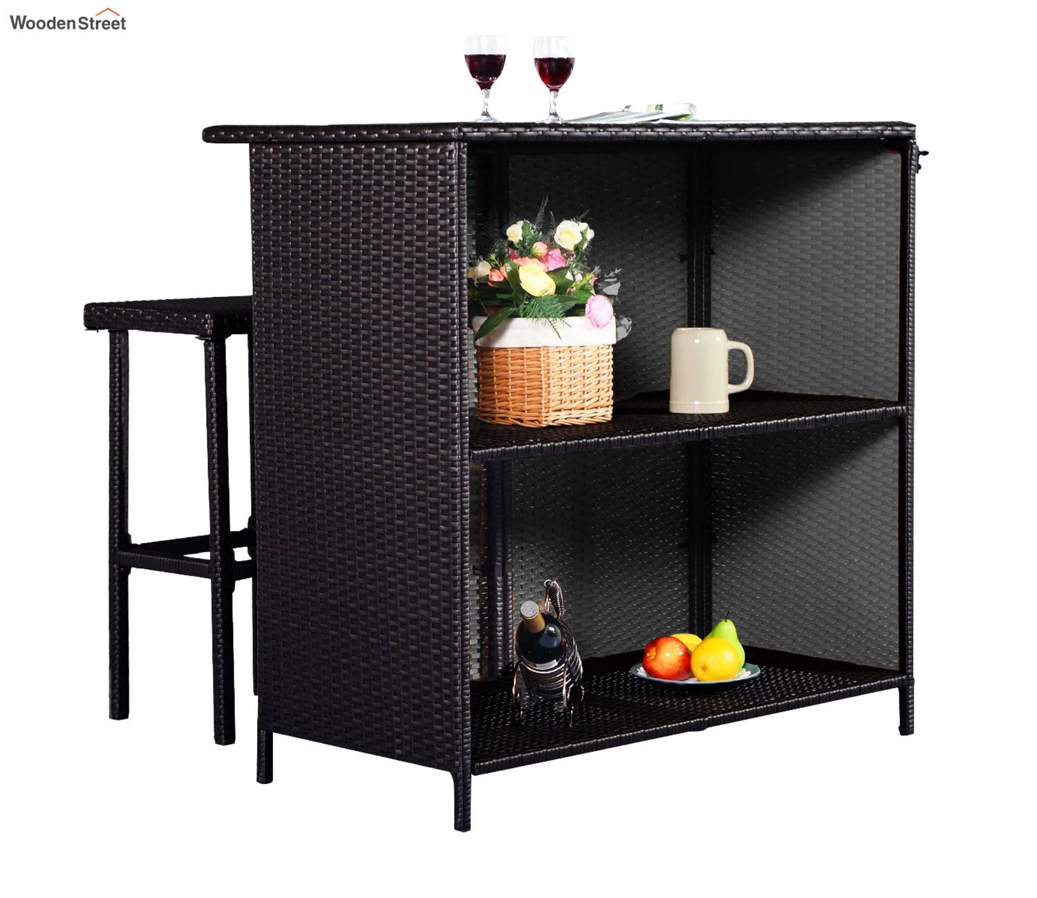 Black Rattan And Wicker 2 Seater Outdoor Bar Set