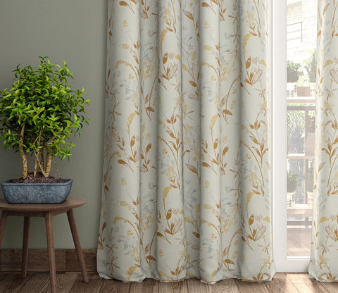 Cream Daisy Uplands Floral Print Light-Filtering Door Curtains Set of 2 (Cream, 7 Feet)