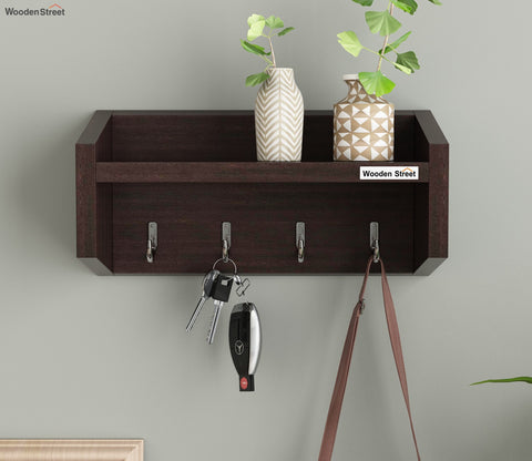 Alex Wall Shelf with Key Holders (Flowery Wenge Finish)